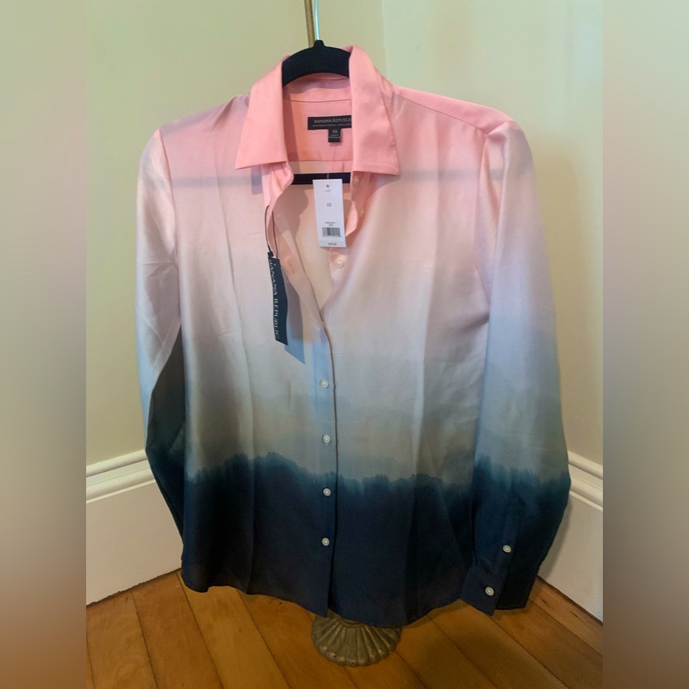 Banana Republic Pink and Navy Ombre Blouse